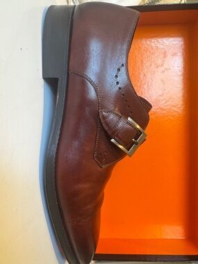 Magnanni Brown Leather Single Monk Strap Shoe with Brass Buckle